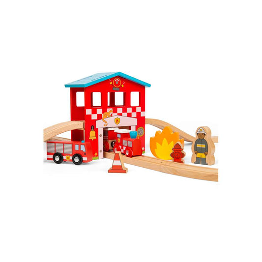 Bigjigs Rail Fire Station Wooden Train Toy