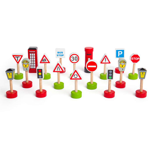 Bigjigs Rail Road Signs Pack Wooden Train Accessory