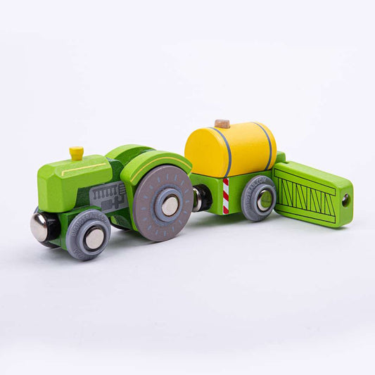 Bigjigs Rail Tractor and Crop Sprayer Wooden Train Toy