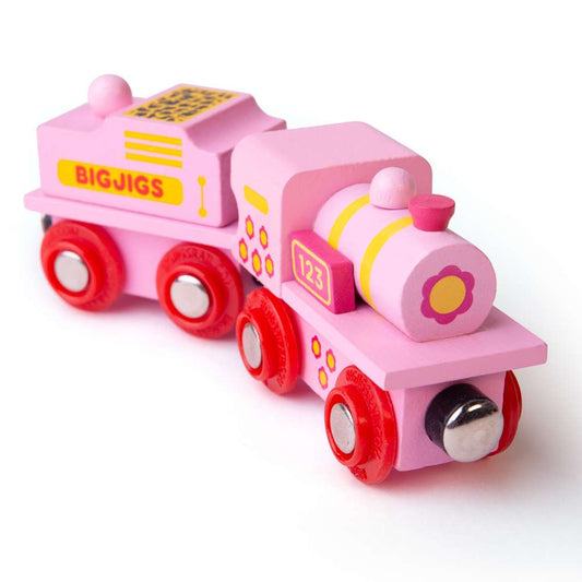Bigjigs Rail Pink 123 Engine Wooden Train Toy