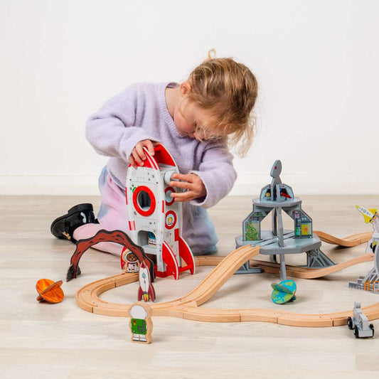 Bigjigs Rail Rocket Ship Wooden Railway Accessory Playset