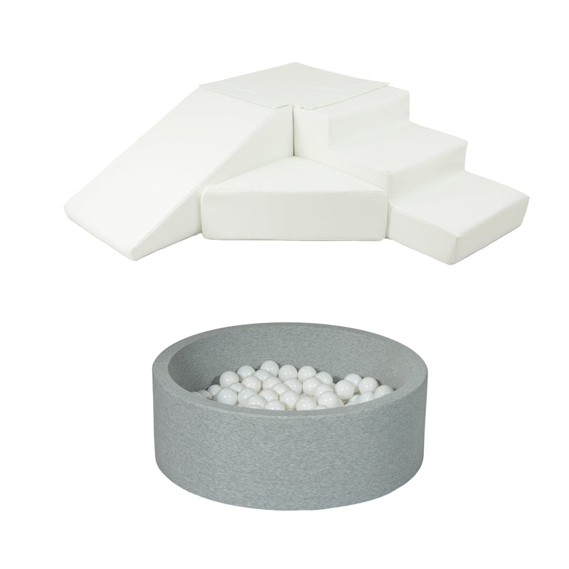 Soft Play Kingdom Step & Slide & Ball Pit Bundle White Grey