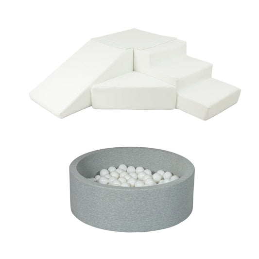 Soft Play Kingdom Step & Slide & Ball Pit Bundle White Grey