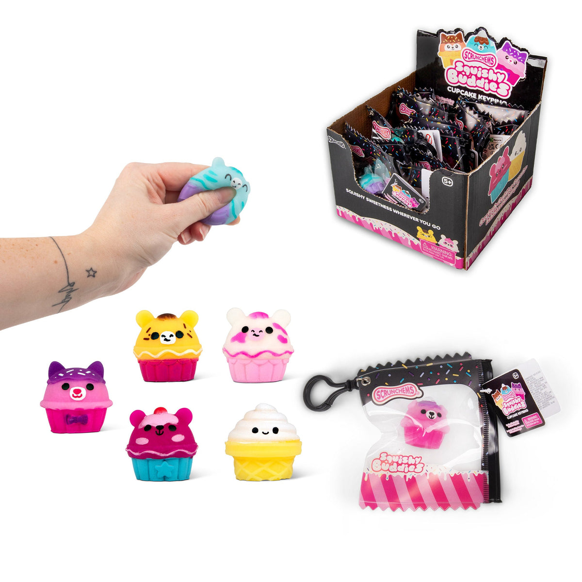 Scrunchems Cupcake Mochi Groovy Squishy Fidget Toy Keyring