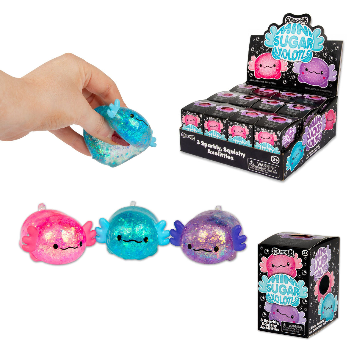 Scrunchems Mini Sugar Axolotls Groovy Squishy Fidget Toy 3 Pack