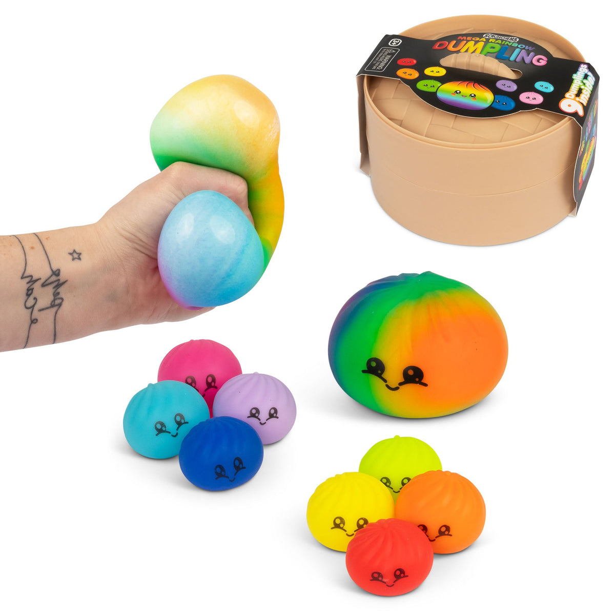 Scrunchems Mega Rainbow Dumpling Groovy Squishy Fidget Toy 9 Pack
