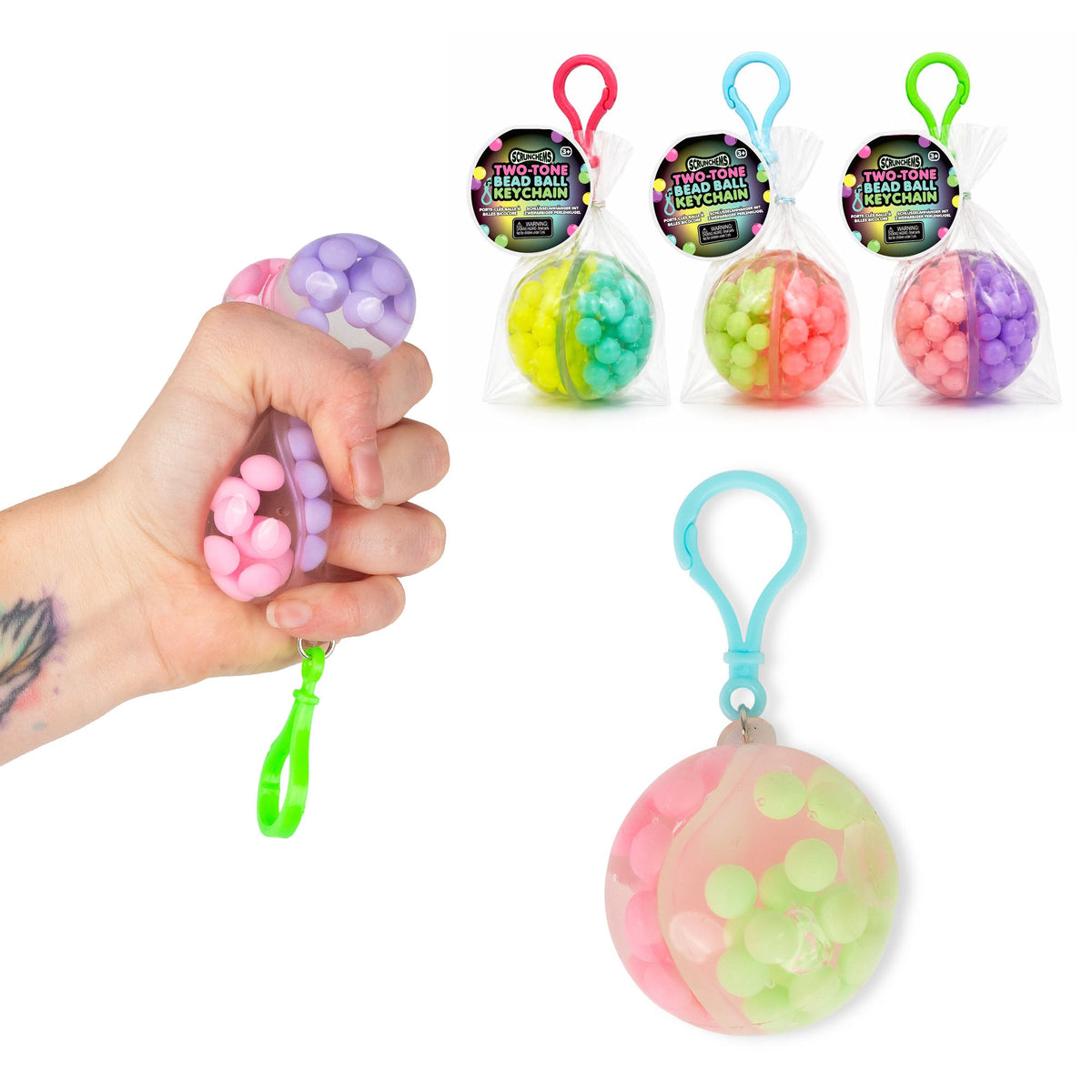 Scrunchems Two-Tone Bead Ball Groovy Squishy Fidget Toy Keychain