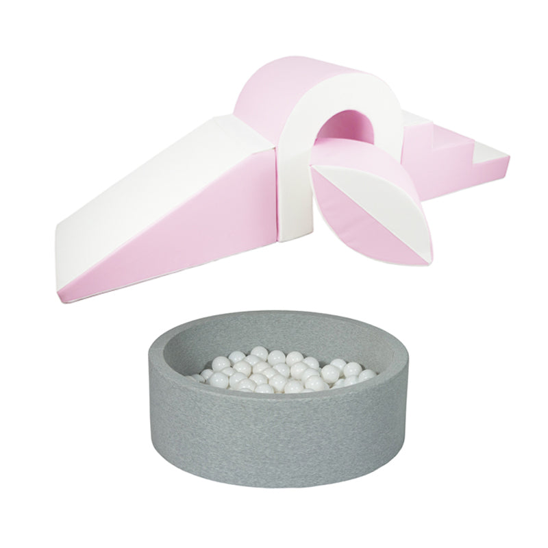 Soft Play Kingdom Bridge & Ball Climbing Set & Ball Pit Bundle Pastel Pink White