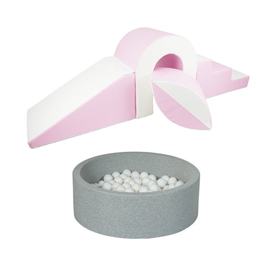 Soft Play Kingdom Bridge & Ball Climbing Set & Ball Pit Bundle Pastel Pink White