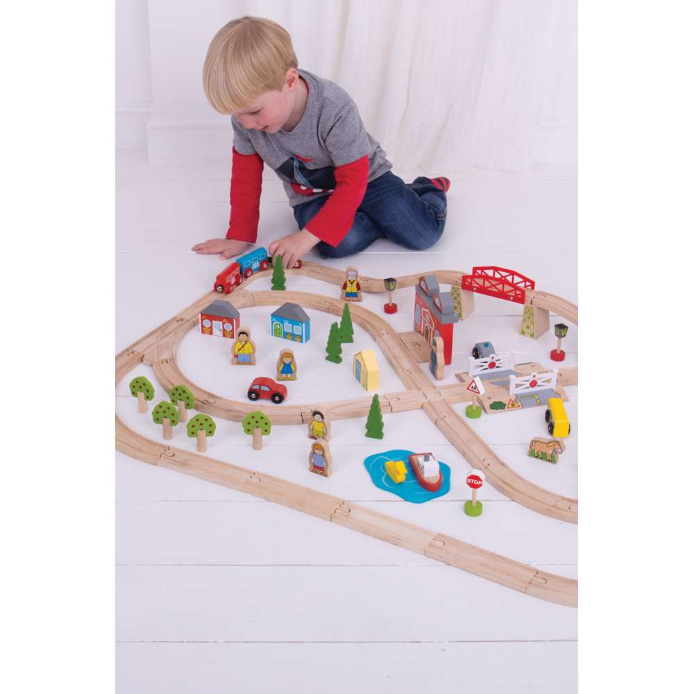 Bigjigs Rail Town and Country Wooden Train Set