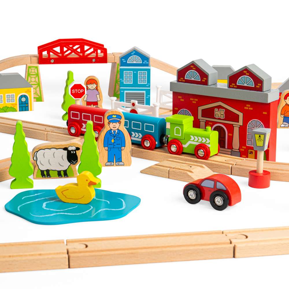 Bigjigs Rail Town and Country Wooden Train Set