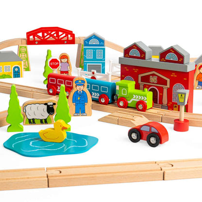 Bigjigs Rail Town and Country Wooden Train Set