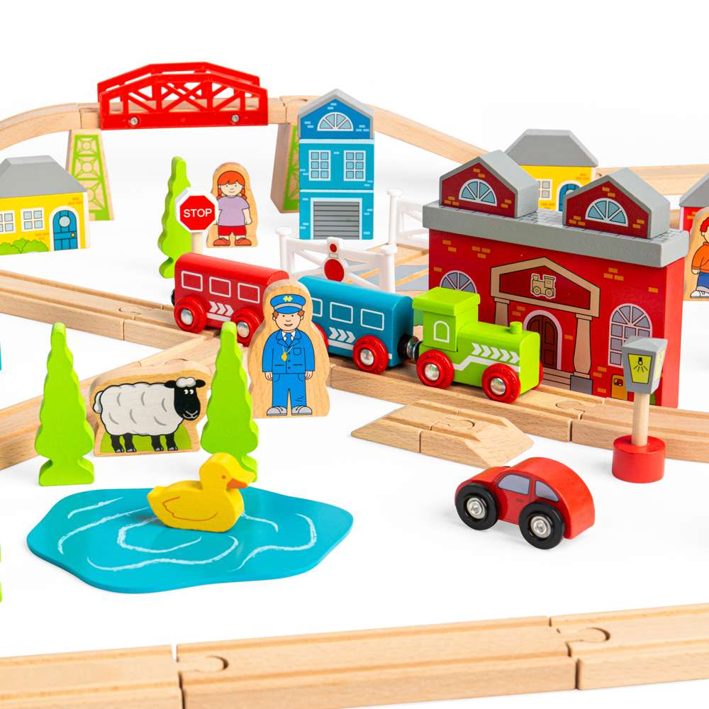 Bigjigs Rail Town and Country Wooden Train Set