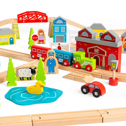 Bigjigs Rail Town and Country Wooden Train Set