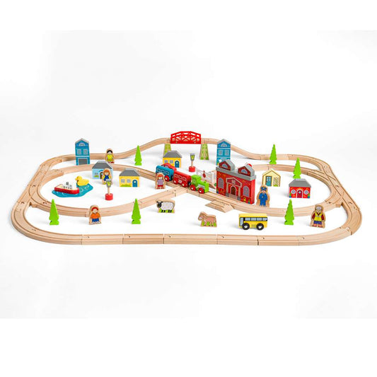 Bigjigs Rail Town and Country Wooden Train Set