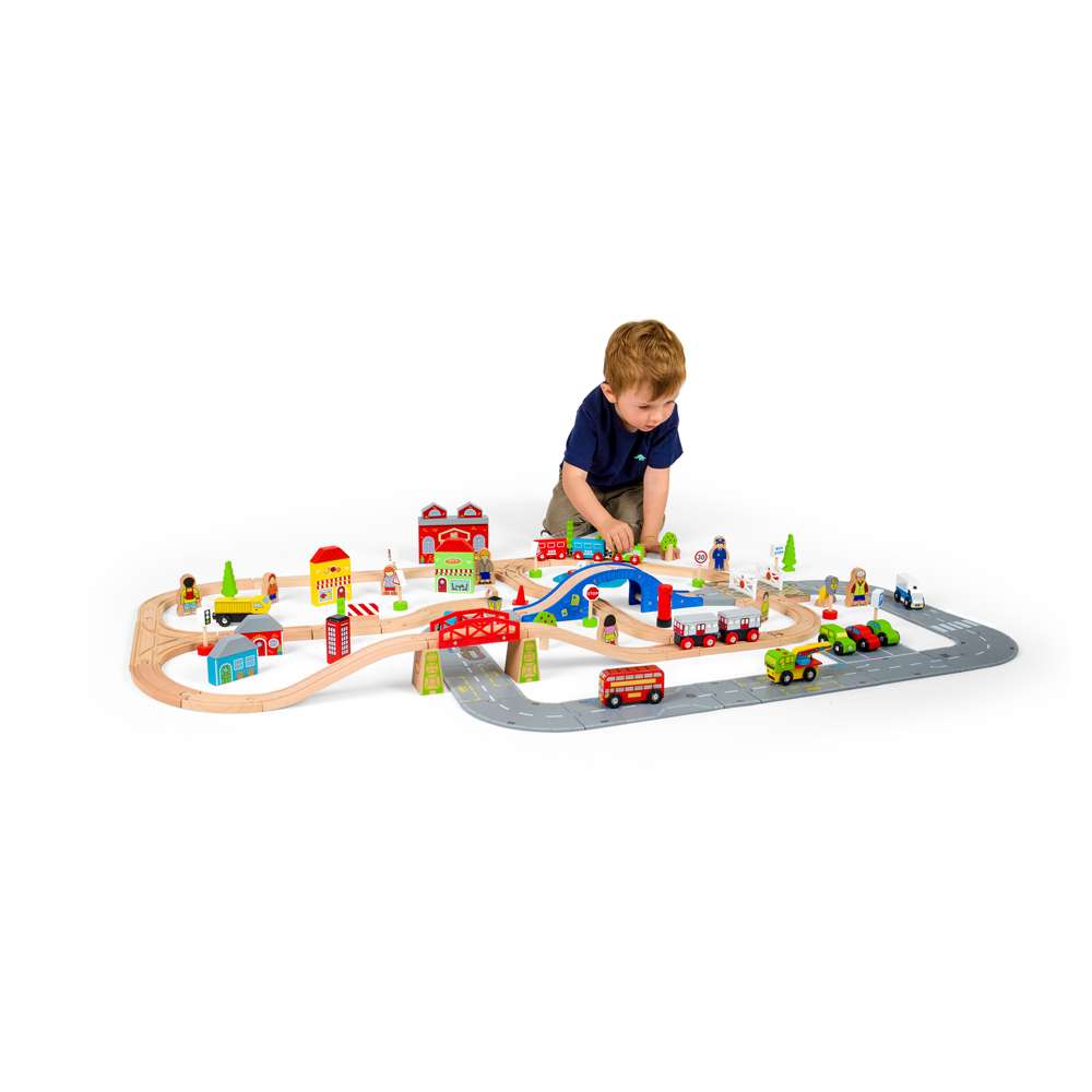 Bigjigs Rail City Road and Railway Wooden Train Set