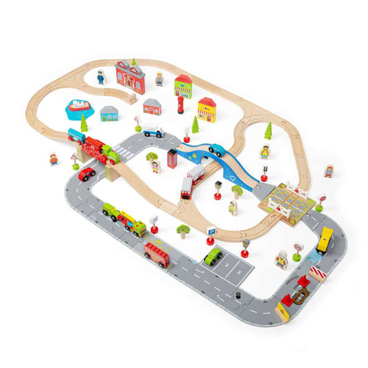Bigjigs Rail City Road and Railway Wooden Train Set