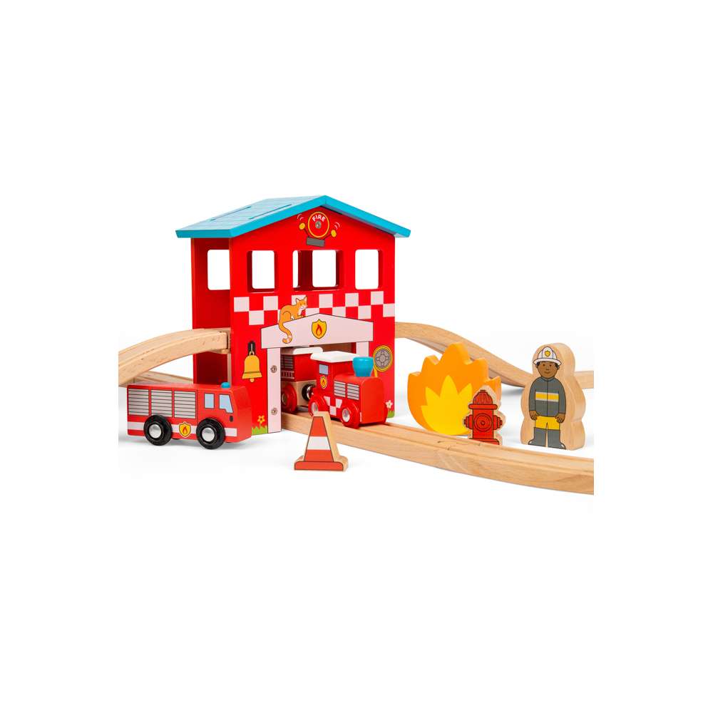 Bigjigs Rail Fire Station Wooden Train Toy