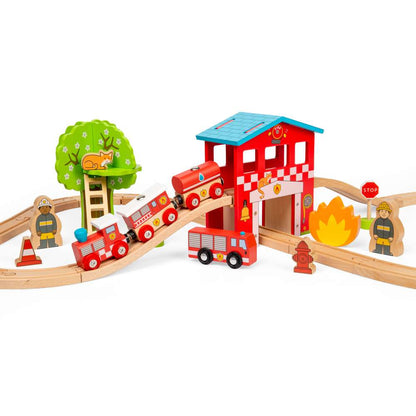 Bigjigs Rail Fire Station Wooden Train Toy