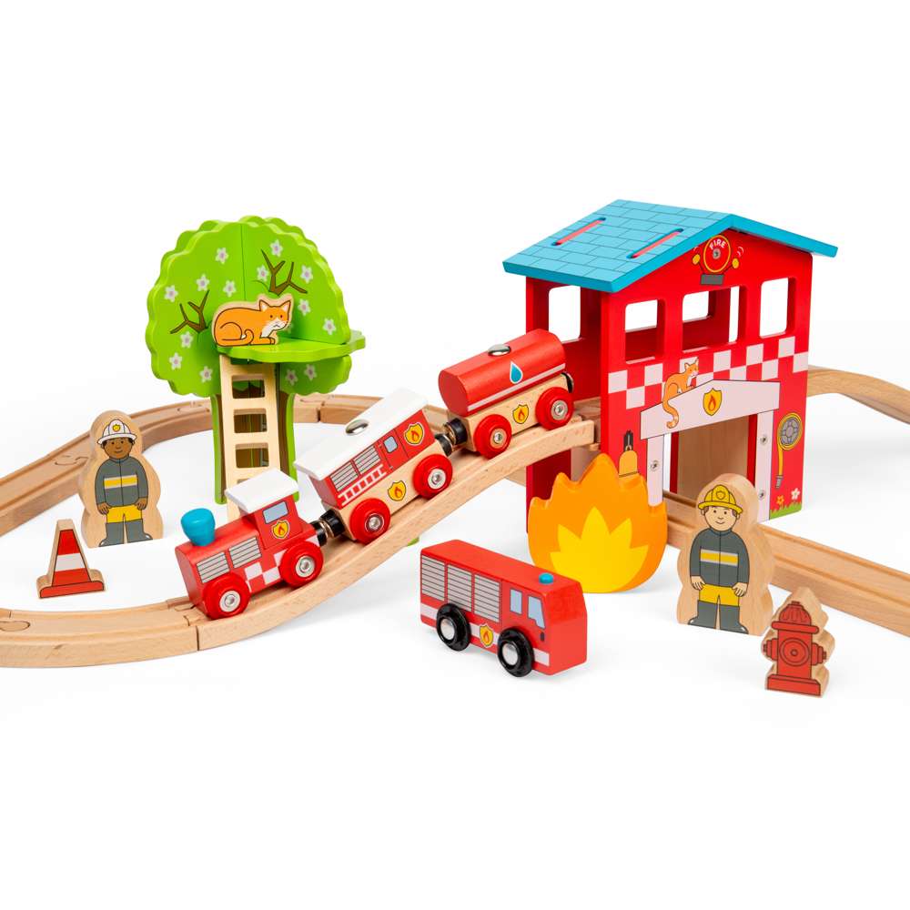 Bigjigs Rail Fire Station Wooden Train Toy