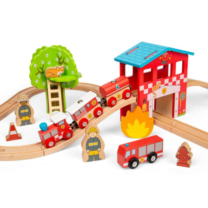 Bigjigs Rail Fire Station Wooden Train Toy