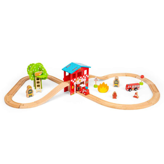 Bigjigs Rail Fire Station Wooden Train Toy