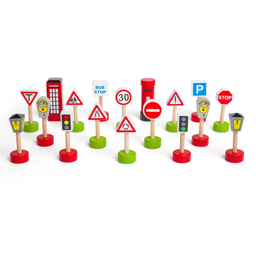 Bigjigs Rail Road Signs Pack Wooden Train Accessory