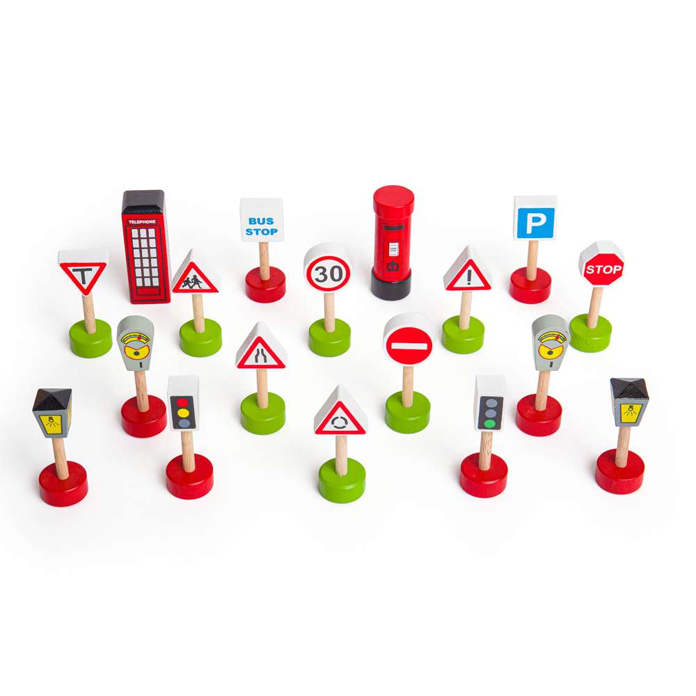 Bigjigs Rail Road Signs Pack Wooden Train Accessory