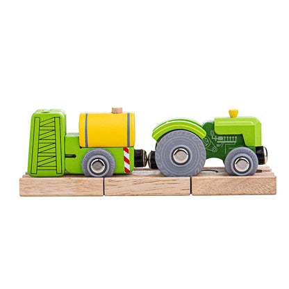 Bigjigs Rail Tractor and Crop Sprayer Wooden Train Toy