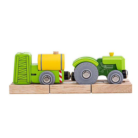 Bigjigs Rail Tractor and Crop Sprayer Wooden Train Toy