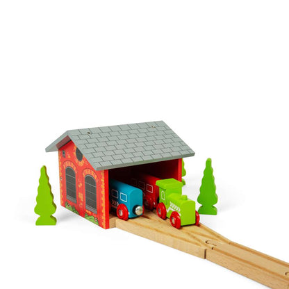 Bigjigs Rail Double Engine Shed Wooden Train Accessory