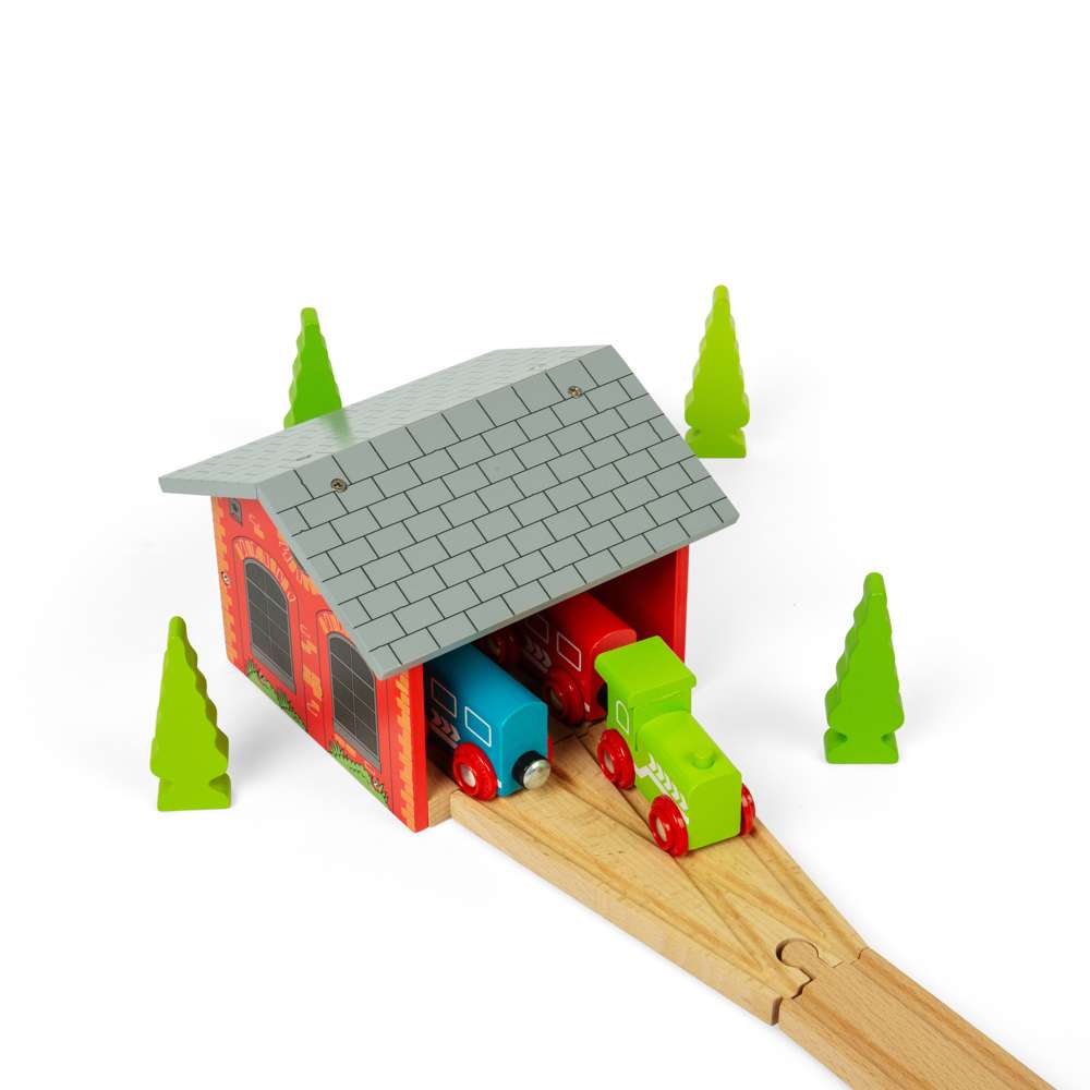 Bigjigs Rail Double Engine Shed Wooden Train Accessory