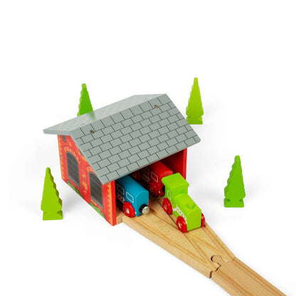 Bigjigs Rail Double Engine Shed Wooden Train Accessory