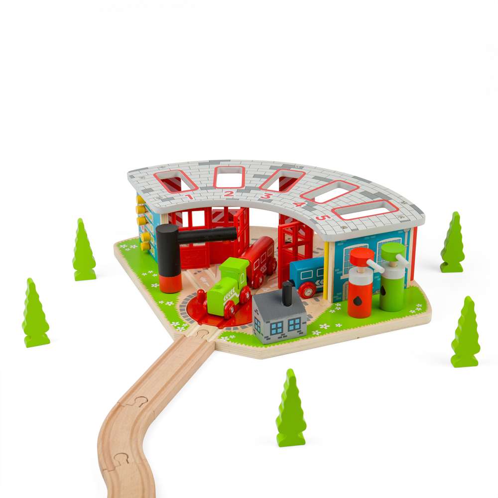 Bigjigs Rail Five Way Engine Shed Wooden Train Accessory