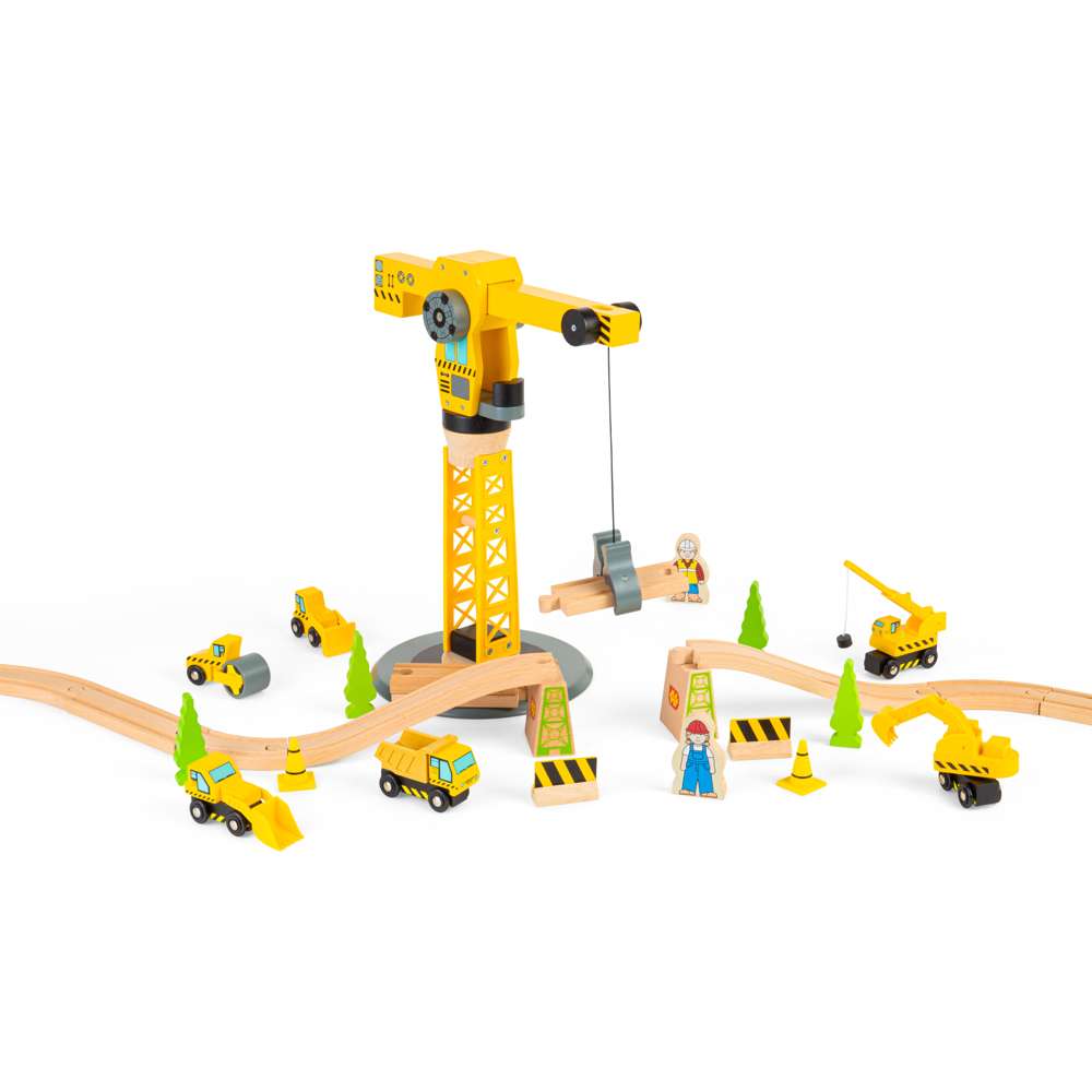 Bigjigs Rail Big Crane Construction Wooden Train Accessory Set