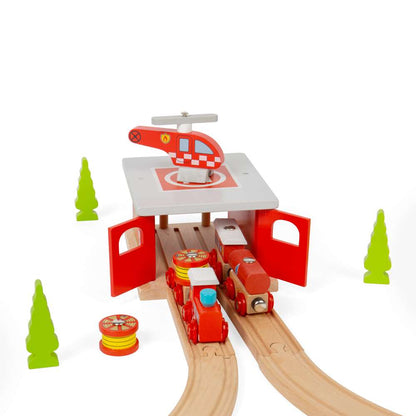 Bigjigs Rail Fire Station Shed Wooden Train Accessory