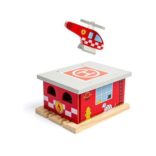Bigjigs Rail Fire Station Shed Wooden Train Accessory