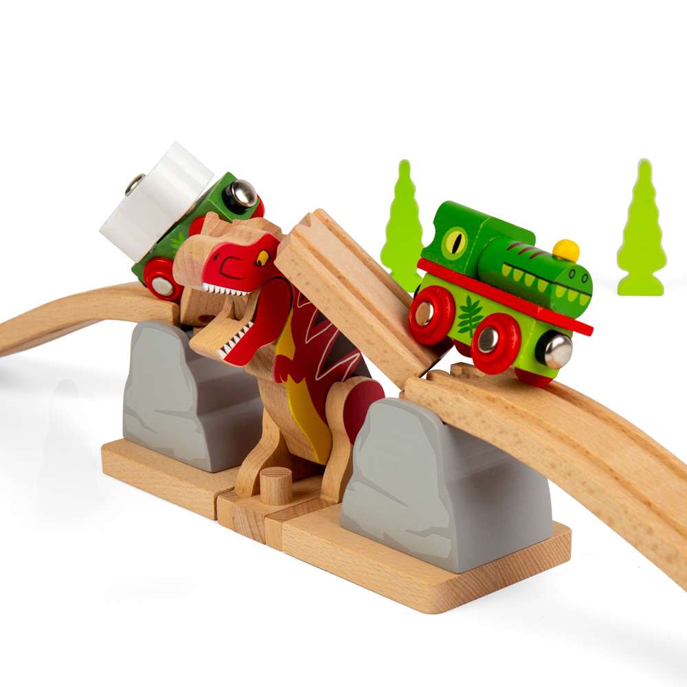 Bigjigs Rail T-Rex Bursting Bridge Wooden Train Accessory