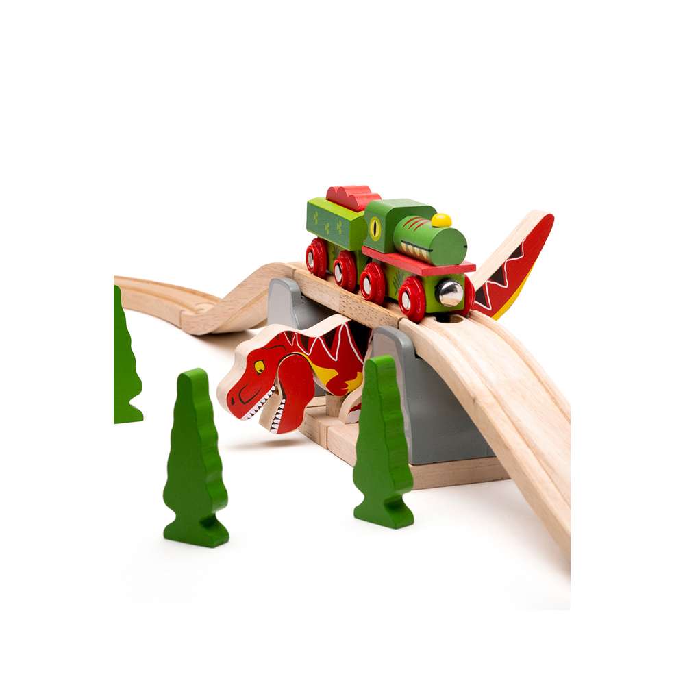 Bigjigs Rail T-Rex Bursting Bridge Wooden Train Accessory