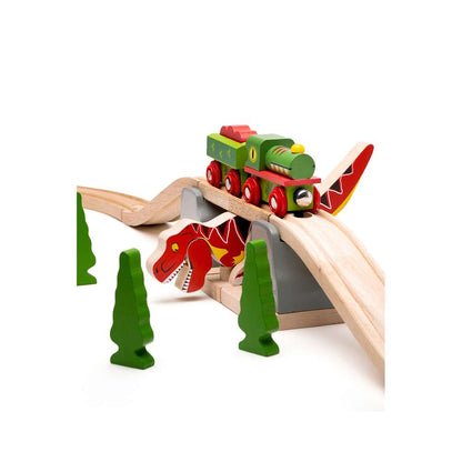 Bigjigs Rail T-Rex Bursting Bridge Wooden Train Accessory