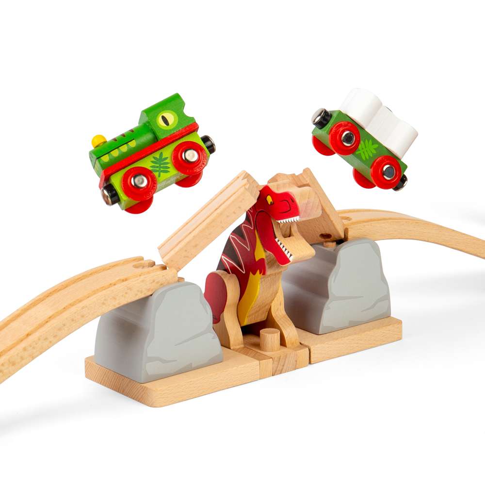 Bigjigs Rail T-Rex Bursting Bridge Wooden Train Accessory