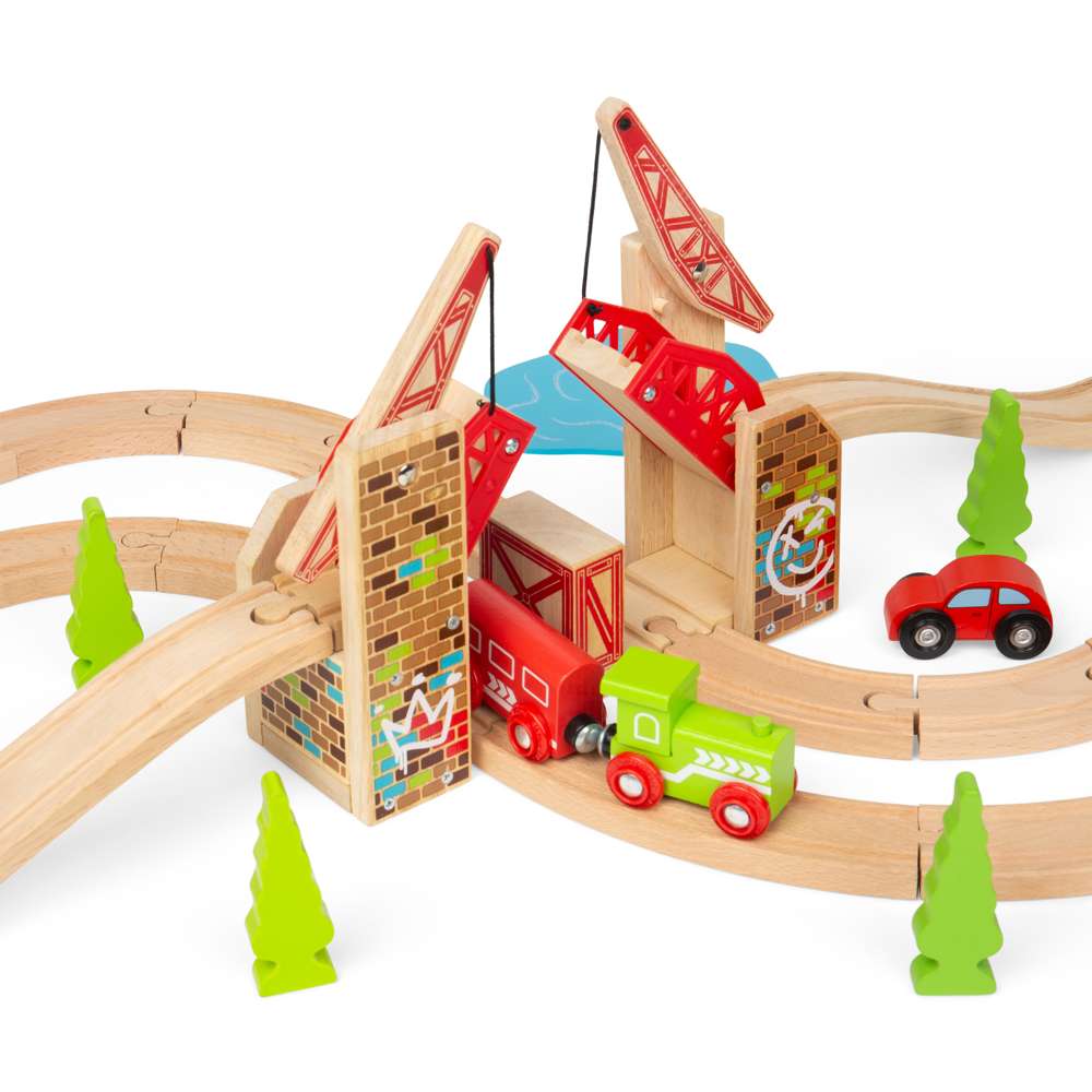 Bigjigs Rail Double Lifting Graffiti Bridge Wooden Train Accessory