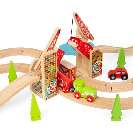 Bigjigs Rail Double Lifting Graffiti Bridge Wooden Train Accessory
