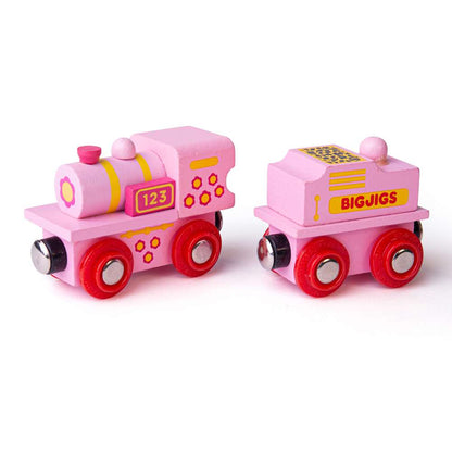 Bigjigs Rail Pink 123 Engine Wooden Train Toy