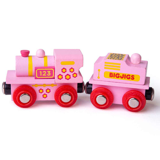 Bigjigs Rail Pink 123 Engine Wooden Train Toy
