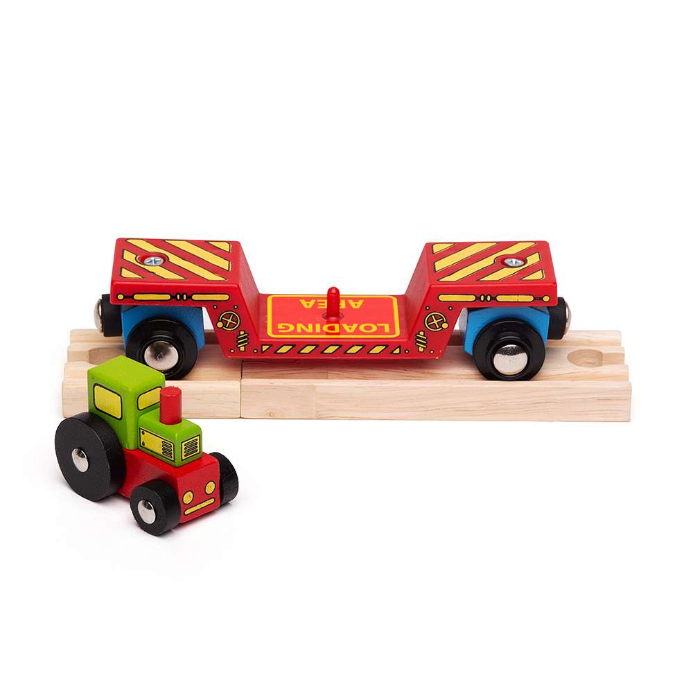 Bigjigs Rail Tractor Low Loader Wooden Train Accessory