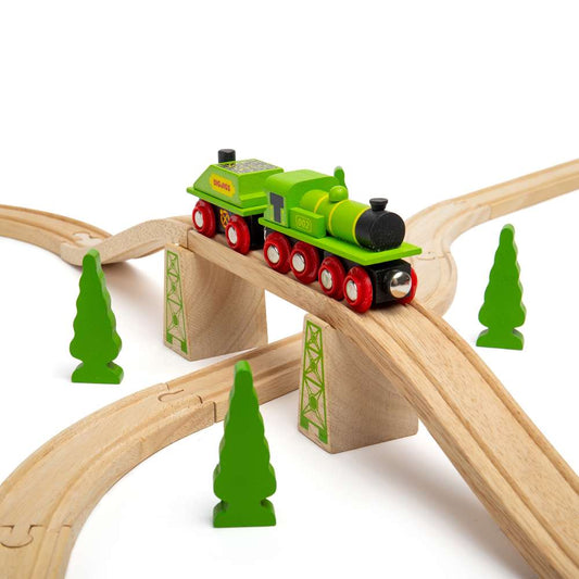 Bigjigs Rail Big Green Engine Wooden Train Toy Set