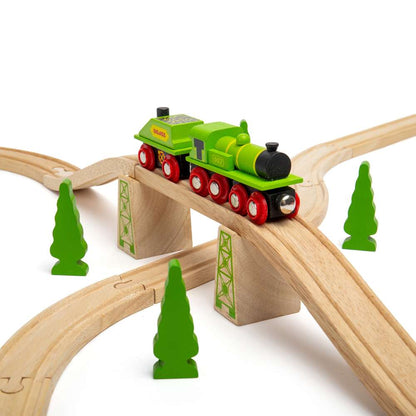 Bigjigs Rail Big Green Engine Wooden Train Toy Set