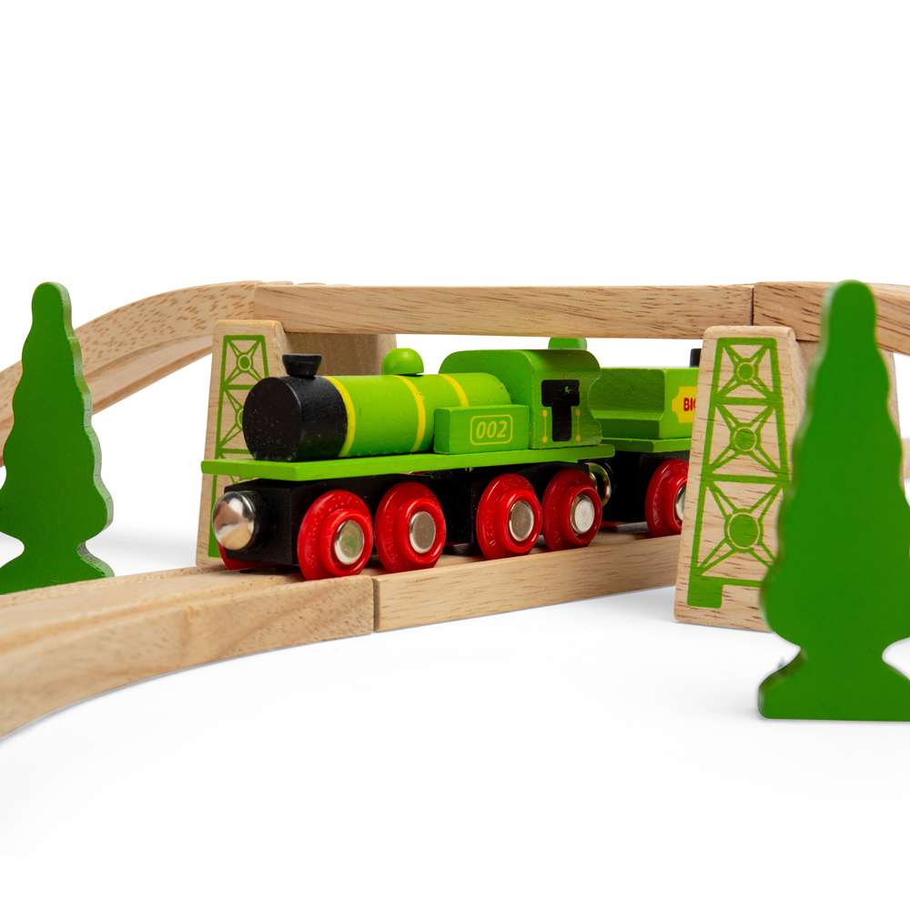 Bigjigs Rail Big Green Engine Wooden Train Toy Set