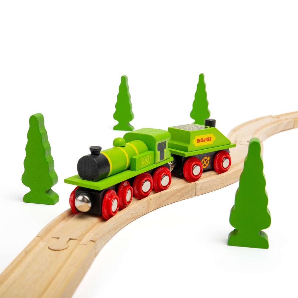Bigjigs Rail Big Green Engine Wooden Train Toy Set